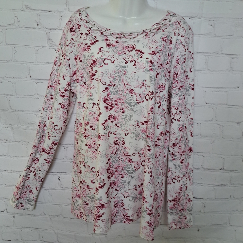 Kim Rogers Cotton Feminine Metallic Stud Detail Top Size Small